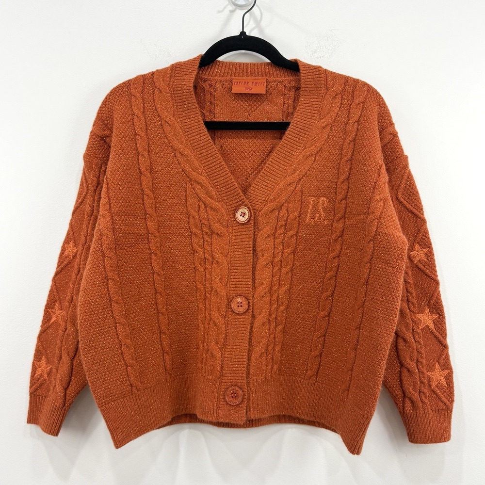 Taylor Swift The Life Of A Showgirl Cableknit Cardigan Girl YS Rust Star Sparkle